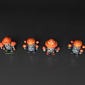 Four Cartoon Mushroom Characters With Orange Hats And Armor Standing In Row