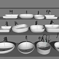 Modern Ceramic Washbasins With Various Shapes And Designs On Display Shelves