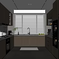 Modern Kitchen Interior With Wooden Cabinets Stainless Steel Appliances And Window Blinds