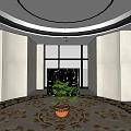 Modern Open Office Interior With Large Windows Desk Office Chairs Landscape Painting And Green Plants