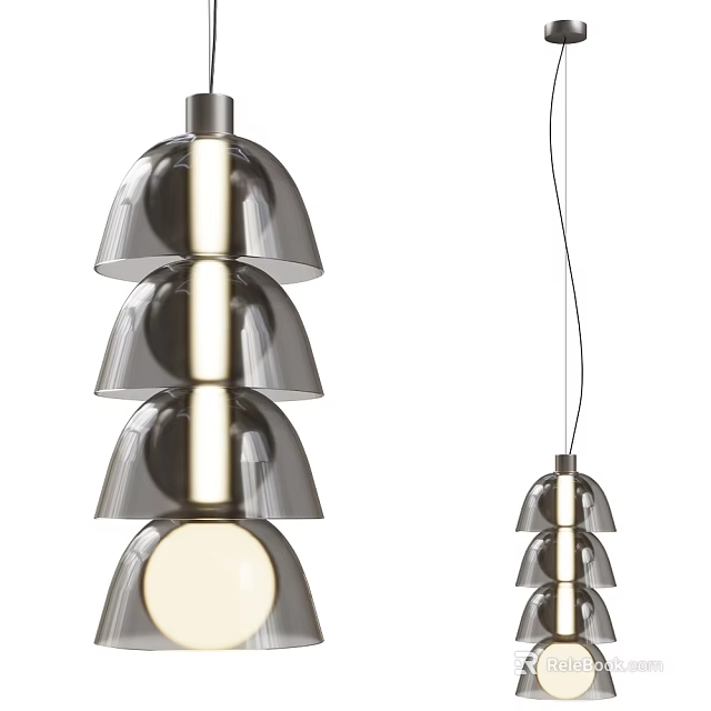 Modern Stacked Metal Pendant Light With Hemispherical Shades And Illuminated Design 3d model 