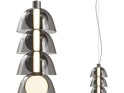 Modern Stacked Metal Pendant Light With Hemispherical Shades And Illuminated Design 3d model