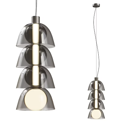 Modern Stacked Metal Pendant Light With Hemispherical Shades And Illuminated Design 3d model
