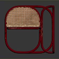 Leisure Chair With Red Frame Rattan Backrest Seat And Beige Cushion