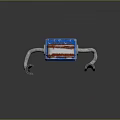 Blue Robot Character Featuring Red Eyes Metal Arms And Rolling Wheels