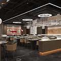 Modern Restaurant Interior With Open Display Counters Menu Boards And Warm Lighting 3d model