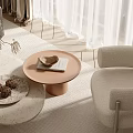 Modern Single Sofa Single Sofa Coffee Table Wood Floor Curtain Gauze Curtain 3d model