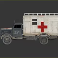 Vintage Ambulance With Gray And White Body Red Cross Symbols Roof Lights And Side Windows