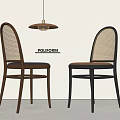 Poliform Modern Dining Chairs Showcasing Rattan Backrest Wooden Frame Brown Black Finish