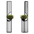 Hanging Bonsai Potted Plants In Black Metal Frame Modern Decorative Structure With Green Foliage