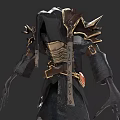 Dark Robed Mythical Character Creature With Spiked Shoulders Ornate Gold Accents And Rune Scrolls