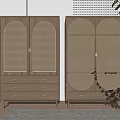 Modern Wooden Wardrobe With Rattan Panel Doors And Drawers In Minimalist Interior
