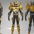 Armored Warrior In Golden Black Armor With Yellow Accents And Red Chest Emblem