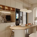 Modern Restaurant Interior Design With Light Colored Cabinets Wooden Table And White Chairs