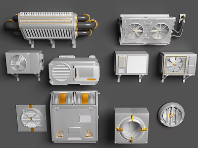 Electronic Electrical Components Featuring Various Cooling Fans Heat Sinks And Metal Industrial Parts 3d model
