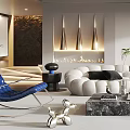 Modern Living Room Interior Design With White Sofa Round Chandelier Coffee Table And Green Plant