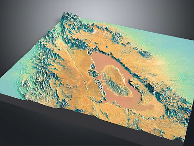 Detailed 3D Terrain Model Displaying Mountain Ranges And Colored Elevation 3d model
