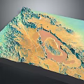 Detailed 3D Terrain Model Displaying Mountain Ranges And Colored Elevation