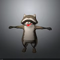 Cartoon Raccoon Standing with Smiling Face and Arms Outstretched on Gray Background