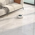 Efficient Robot Vacuum Cleaner as Modern Household Appliance in Living Room with Marble Floor