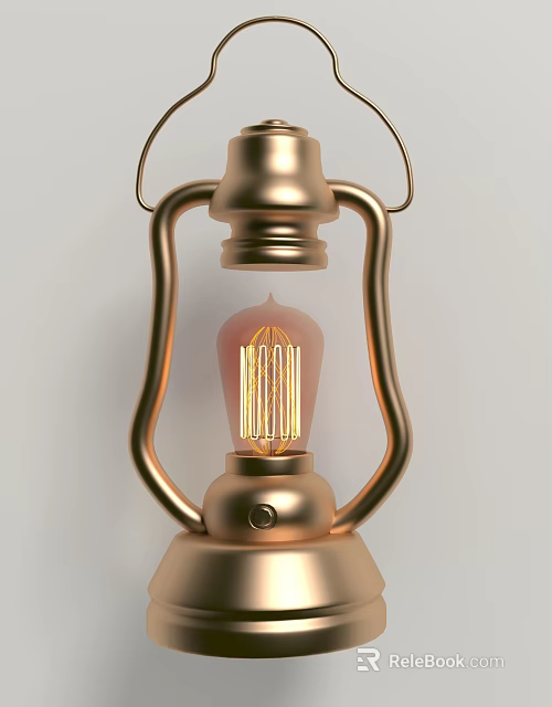 Vintage Brass Kerosene Lamp Style Decorative Ornament Set With Metal Frame And Bulb 3d model 