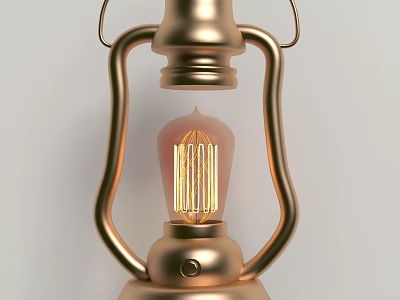 Vintage Brass Kerosene Lamp Style Decorative Ornament Set With Metal Frame And Bulb 3d model