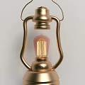 Vintage Brass Kerosene Lamp Style Decorative Ornament Set With Metal Frame And Bulb