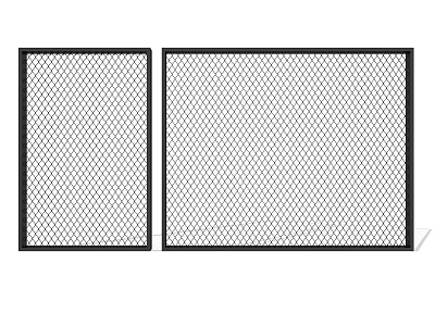 Two Metal Mesh Fences With Black Frame And Grid Pattern Design 3d model