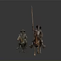 Armored Medieval Man On Horseback With Spear In Dynamic Action Pose