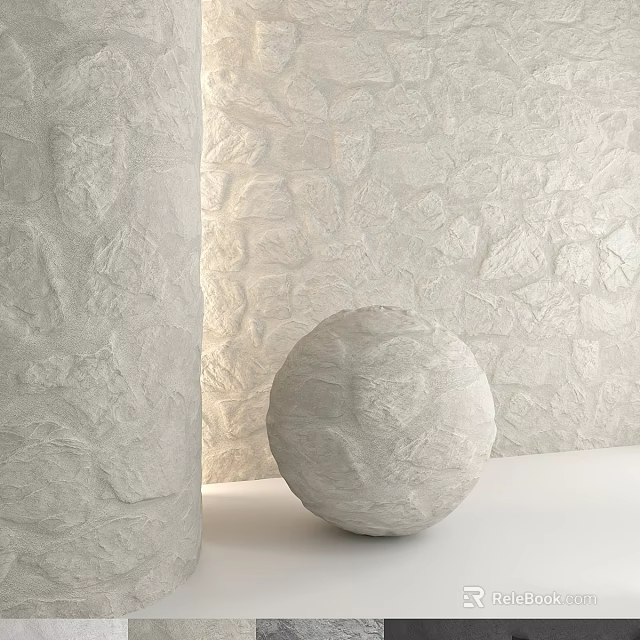 Textured Stone Architectural Components With Cylinder Sphere And Background Wall 3d model 