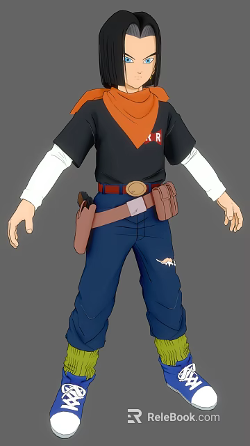 Cartoon Character Black Shirt Red R Blue Pants Biological Pattern Brown Belt Tool Bag 3d model 