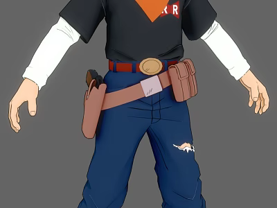 Cartoon Character Black Shirt Red R Blue Pants Biological Pattern Brown Belt Tool Bag 3d model