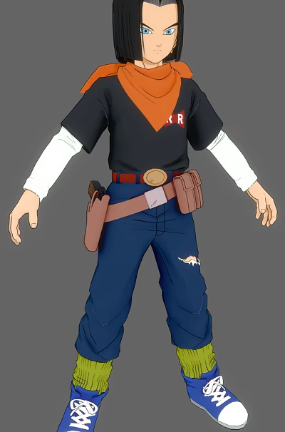 Cartoon Character Black Shirt Red R Blue Pants Biological Pattern Brown Belt Tool Bag 3d model