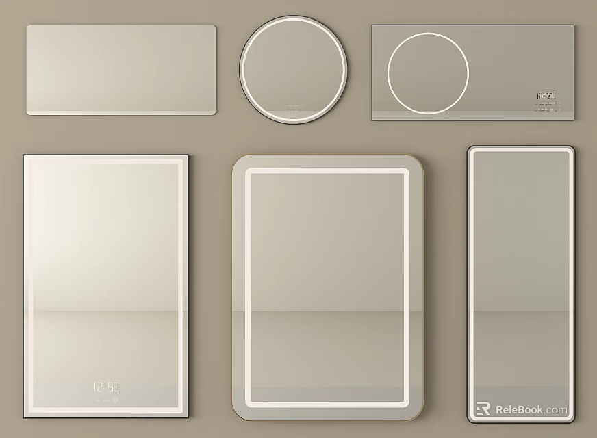 Various Shaped Mirrors Featuring Rectangular Circular And Frameless Designs For Home Decor 3d model 
