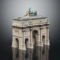 Grand Classical Stone Entrance Gate With Triple Arch Design And Ornate Top Chariot Statue