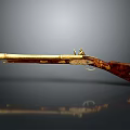 Antique Rifle With Carved Wooden Stock And Golden Barrel Details