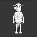 White Cartoon Sheep Figure With Big Eyes And Wool Texture Standing On Dark Background