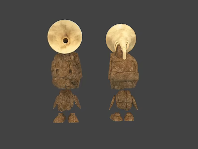Two Symmetric Stone Tribal Figures with Round Horn like Tops and Rough Textured Bodies 3d model