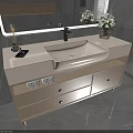 Modern Bathroom Vanity Cabinet With Light Countertop White Sink Decorative Flowers And Towels