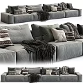 Gray Sectional Sofa Interior Design With Pillows And Throw Blanket 3d model