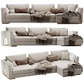 Modern Beige Fabric Sectional Sofa With Soft Pillows And Warm Throw Blankets For Living Room