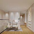 Modern Apartment Living Room With Comfortable Sofa Decorative Paintings Storage Cabinets And Soft Rug