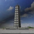 Traditional Multi story Pagoda With Surrounding Square Wall And Trees Under Blue Sky