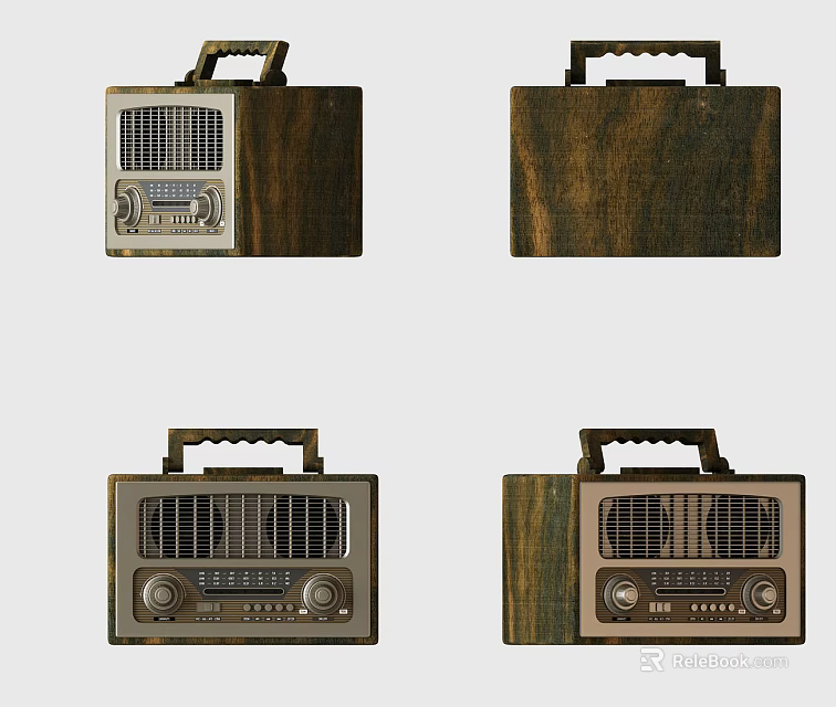 Vintage Wooden Radio with Handle Classic Grille and Control Knobs 3d model