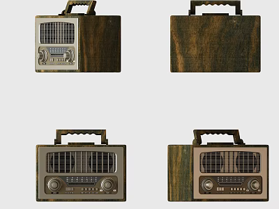 Vintage Wooden Radio with Handle Classic Grille and Control Knobs 3d model