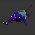 3D Cartoon Blue Creature Game Movie Character With Sharp Fangs Big Eyes And Backpack