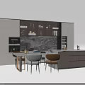 Elegant Modern Dining Table Set With Chairs Marble Wall And Cabinets 3d model