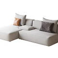 Modern Double Sofa with Light Gray Fabric Upholstery and Cozy Orange Gray Accent Pillows
