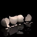 Multiple Broken Eggshells with Fragments on Black Background for Food 3d model