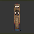 Vintage Wooden Clock Structure With Round Dial Pendulum And Blue Base